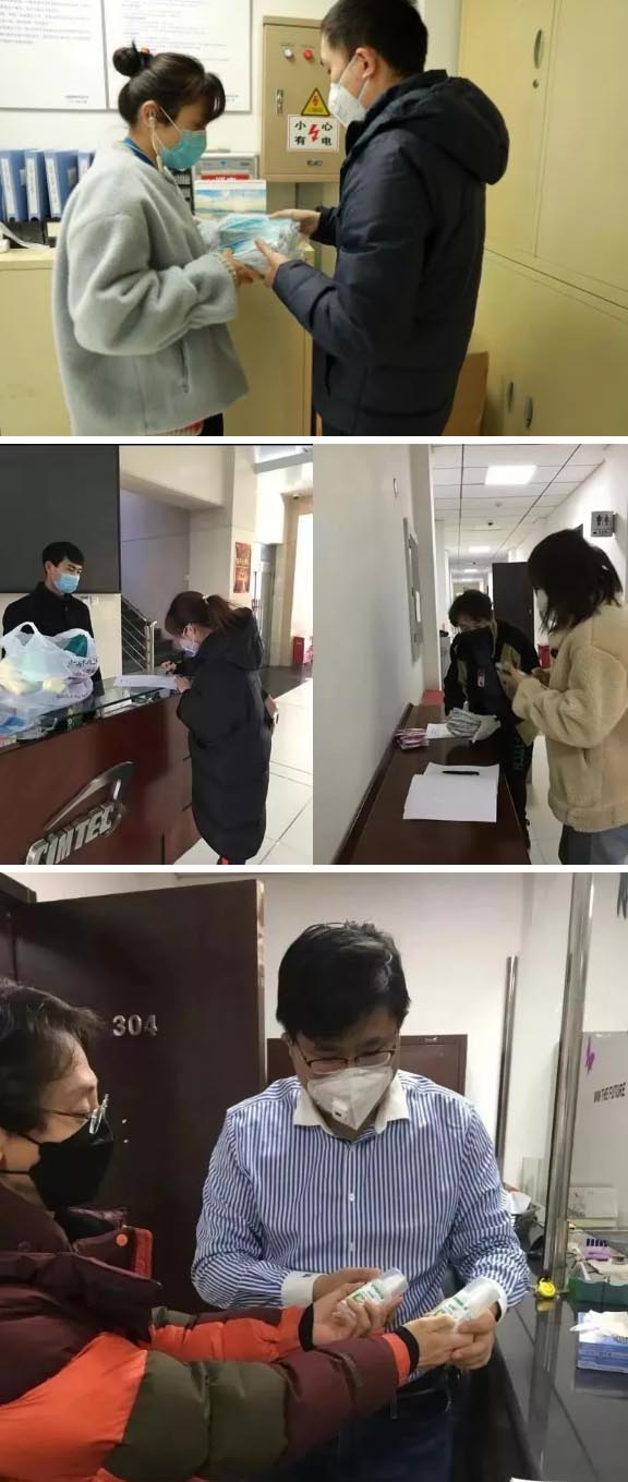 發(fā)放防護(hù)物資：口罩、手套、消毒液、洗手液